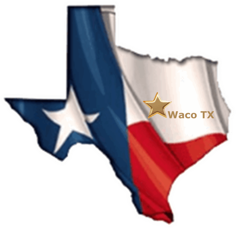 Texas with flag colors and Waco Marker