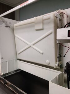 Manitowoc ice machine not working.  Cleaned and found leaking supply valve, broken water tube guide, cracked water curtain, dirty water filters and bad ice thickness probe. Last company just left with no word to the customer.