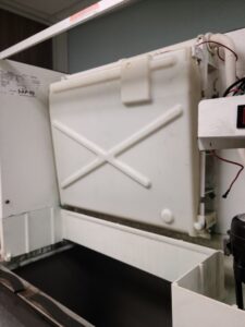 Manitowoc ice machine not working. Cleaned and found leaking supply valve, broken water tube guide, cracked water curtain, dirty water filters and bad ice thick