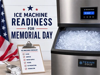 Commercial ice machine being serviced before Memorial Day weekend at a Temple, TX restaurant
