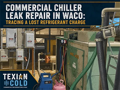 Industrial process water chiller and heat exchanger under repair at a Central Texas plant, Waco, TX area