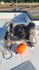 Found the WIC condenser a bit liw in charge and mussing his top knot. Leak checked and added r404a
