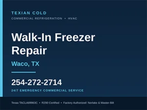 Commercial walk-in freezer condensing unit inspected during a high head pressure diagnostic in Waco, TX