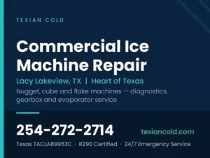 Texian Cold commercial ice machine repair service card for Lacy Lakeview, TX